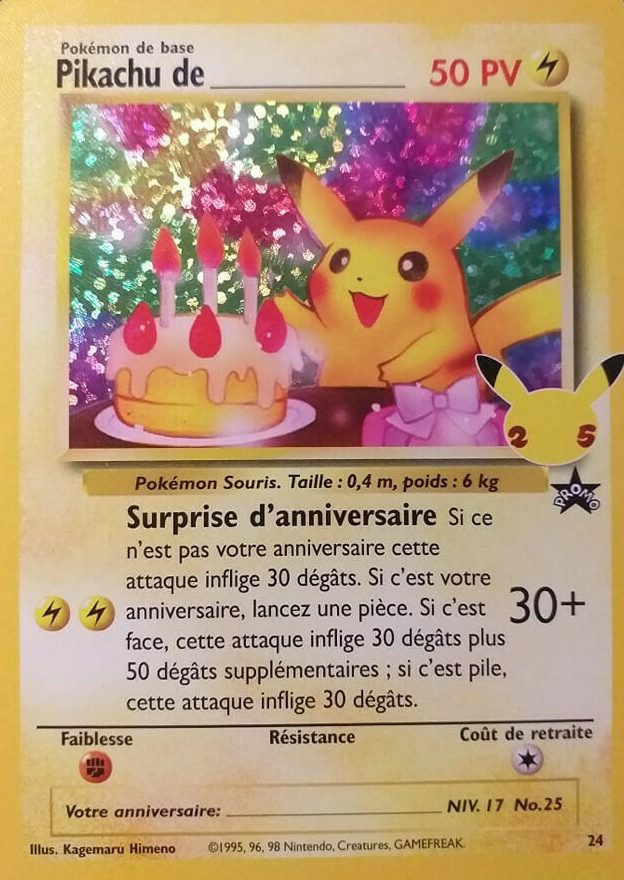 La carte Pokémon Pikachu Anniversaire